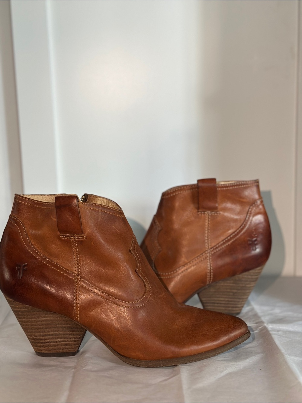 Frye Cognac Brown Leather Ankle Booties